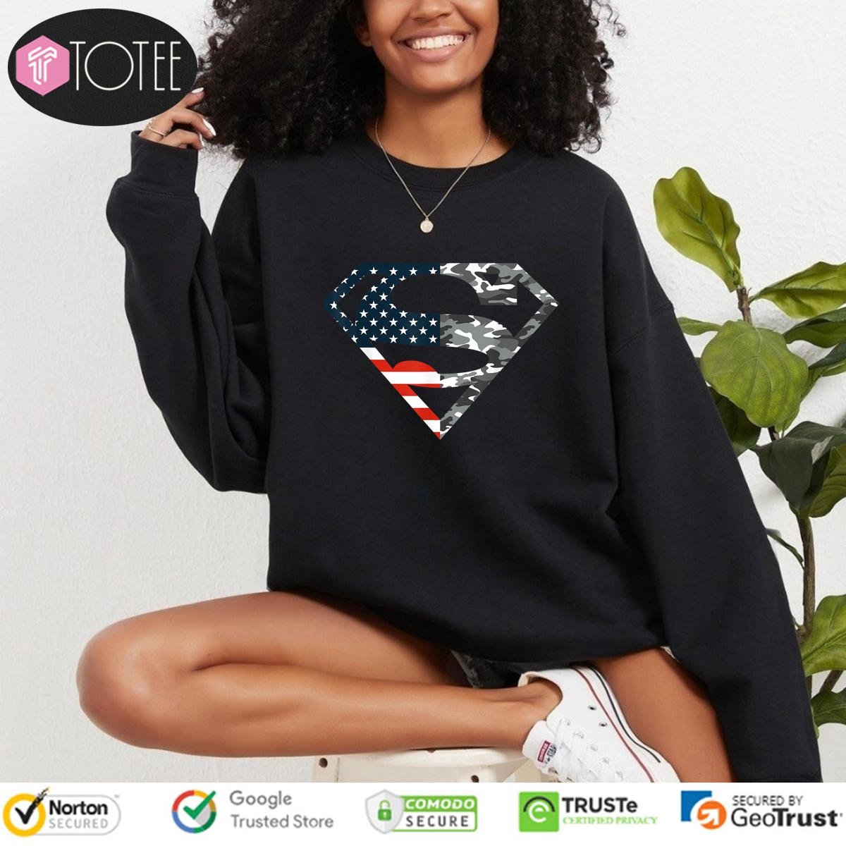 Superman Camo Logo American Flag 4Th Of July T-shirt 3