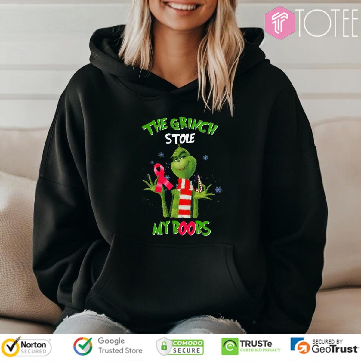 The Grinch Stole My Boobs Breast Cancer T-shirt 2