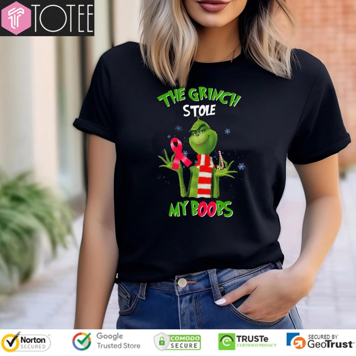 The Grinch Stole My Boobs Breast Cancer T-shirt 4