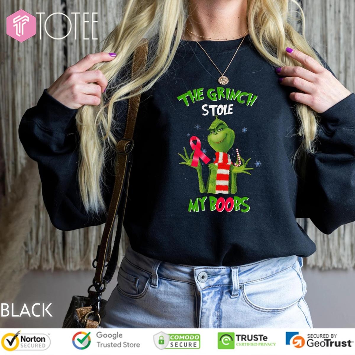 The Grinch Stole My Boobs Breast Cancer T-shirt 3