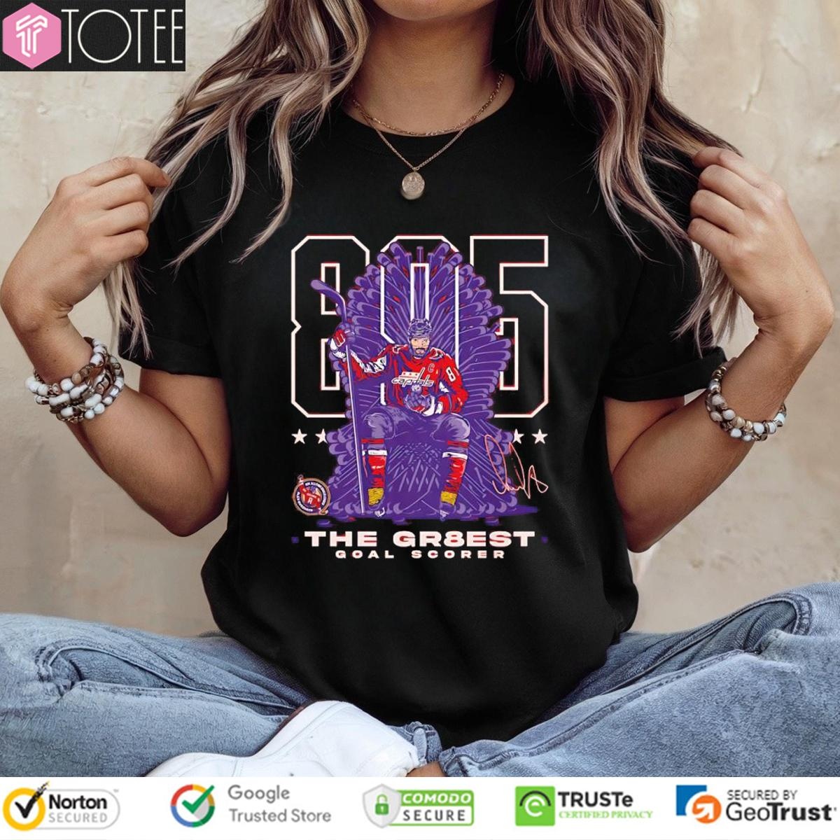 Washington Capitals Alex Ovechkin 895 The Gr8Est Goal Scorer Hockey Throne Signature T-shirt 4