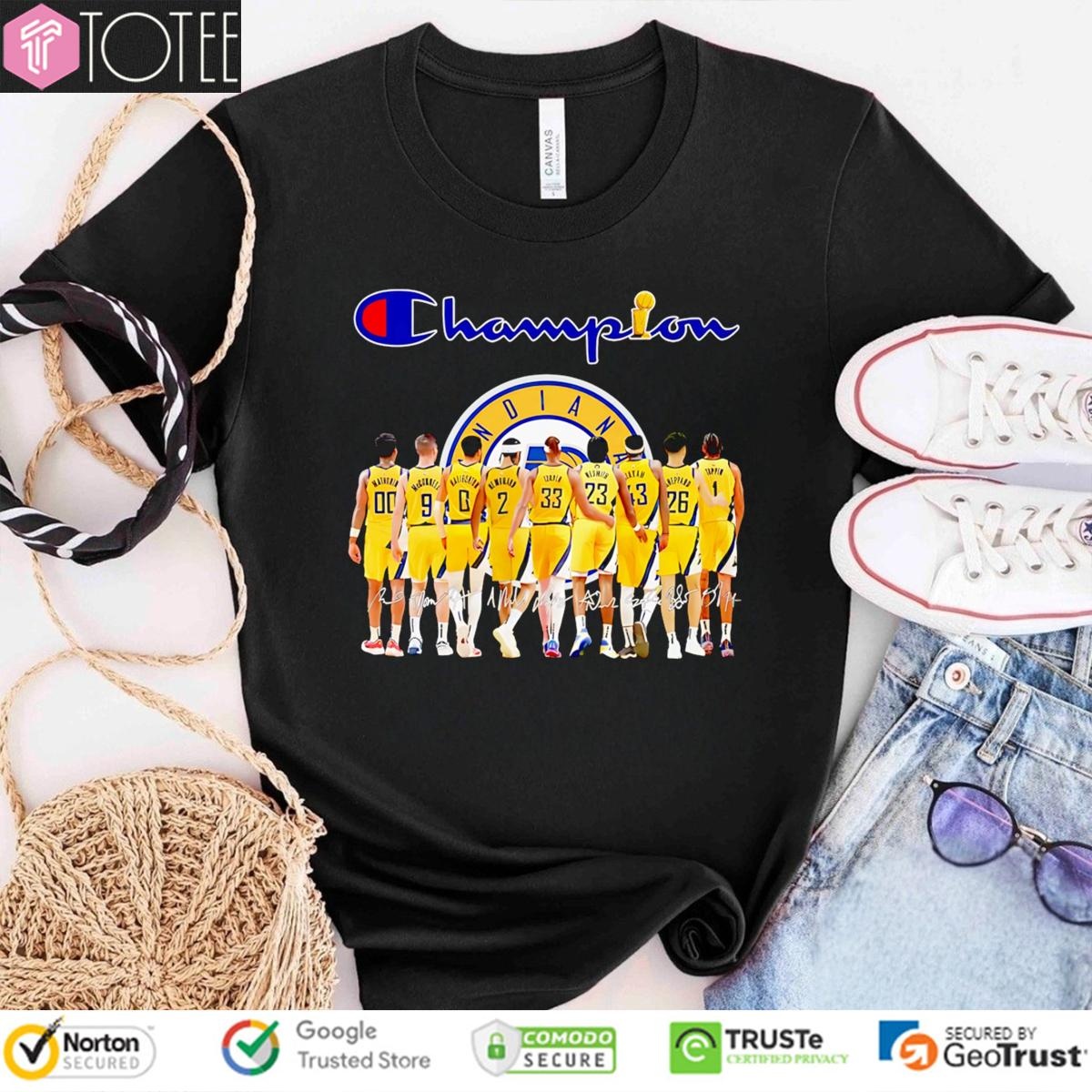 Logo Champion Indiana Pacers Nba Players Signatures T-shirt