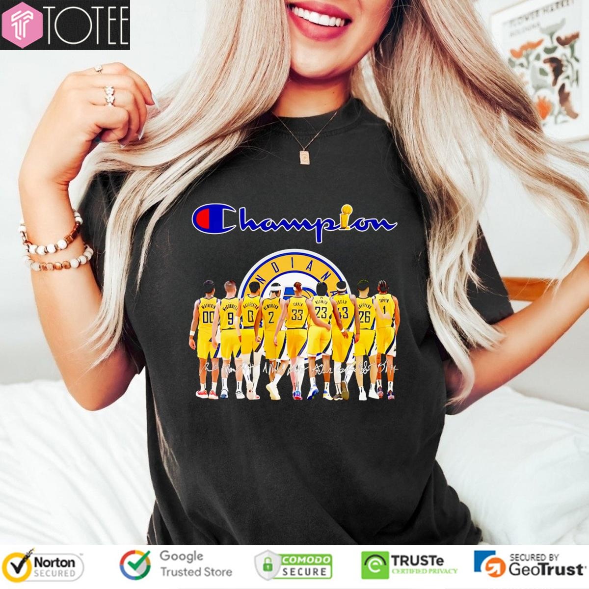 Logo Champion Indiana Pacers Nba Players Signatures T-shirt 4