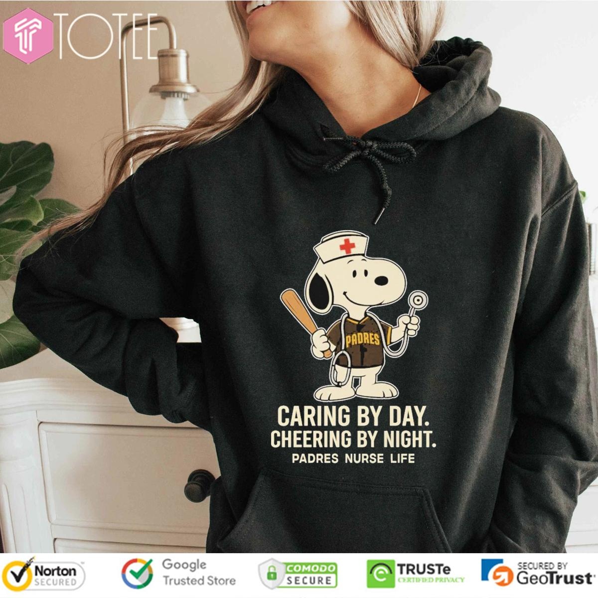 Caring By Day Cheering By Night San Diego Padres Snoopy Nurse Life T-shirt 2