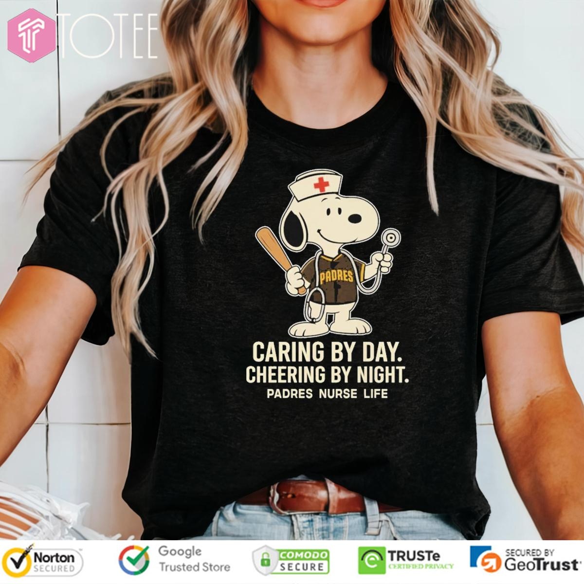 Caring By Day Cheering By Night San Diego Padres Snoopy Nurse Life T-shirt 4