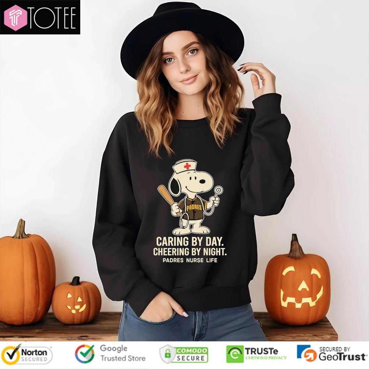 Caring By Day Cheering By Night San Diego Padres Snoopy Nurse Life T-shirt 3