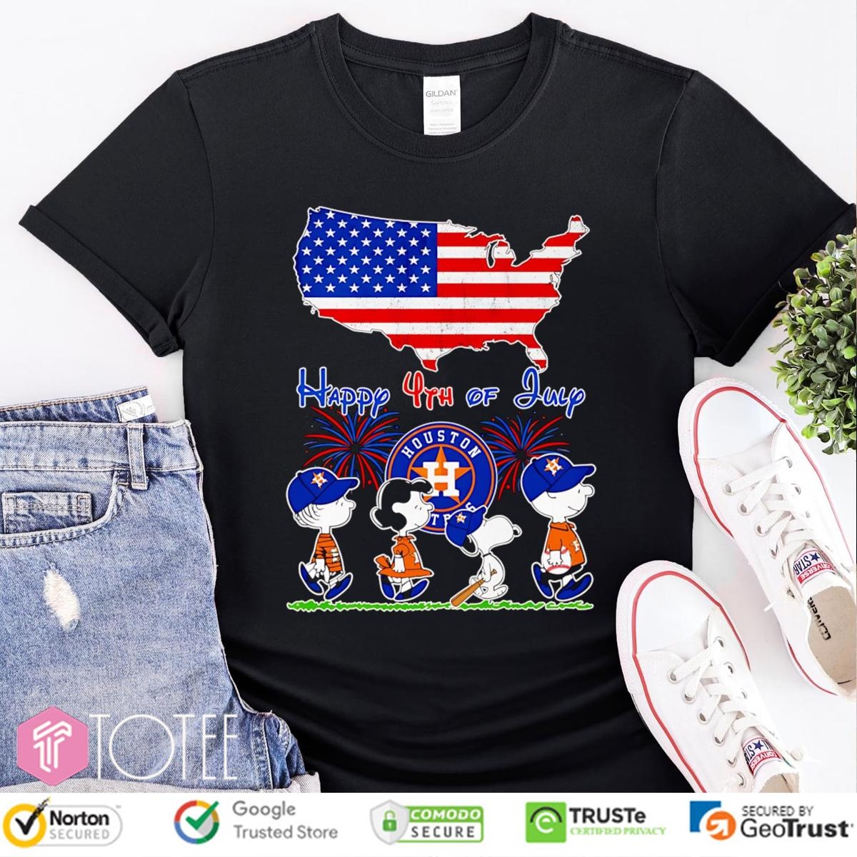 Peanuts Houston Astros Snoopy Charlie Brown Happy 4Th Of July Baseball T-shirt 1