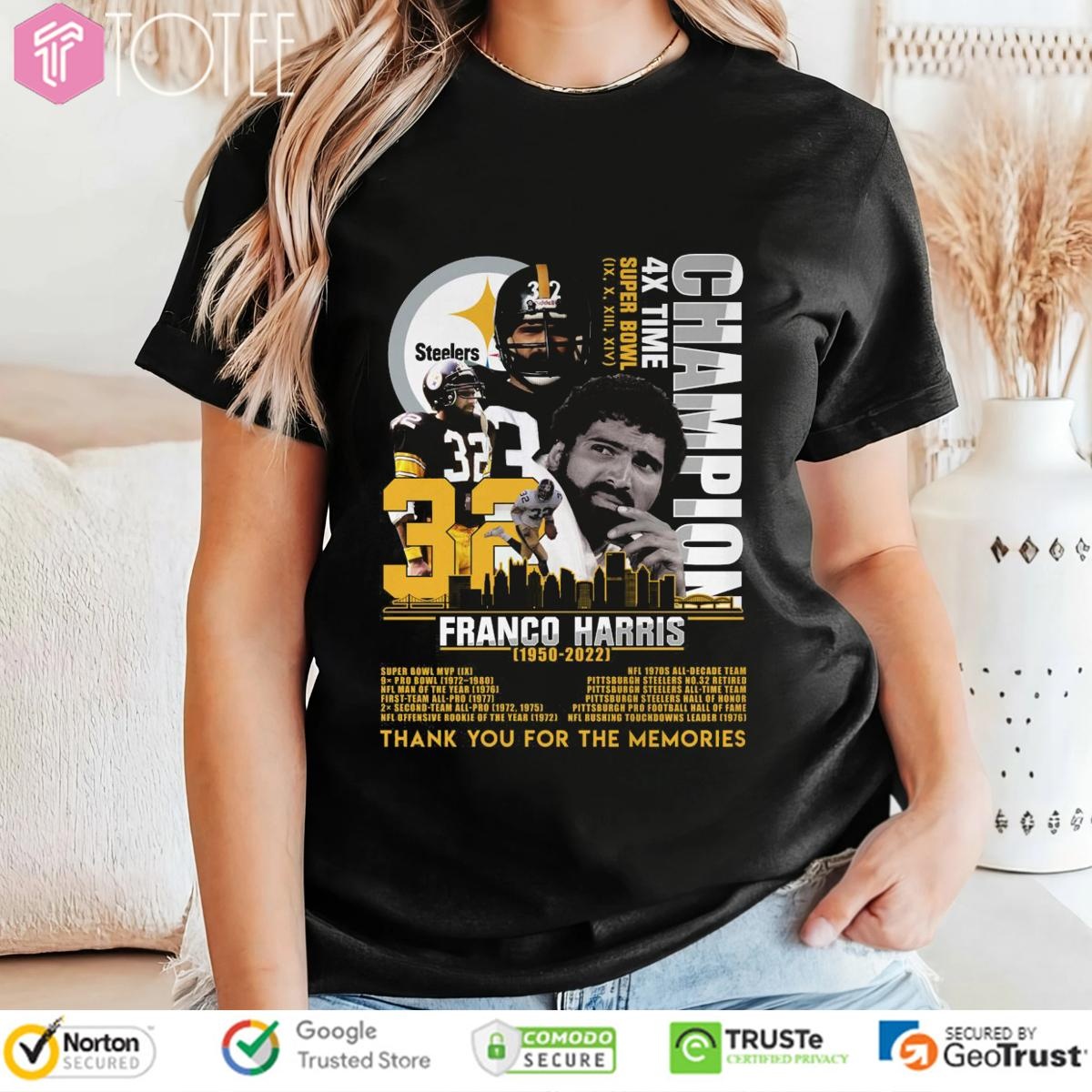 72 Years Of 1950-2022 Franco Harris Pittsburgh Steelers T-shirt 4
