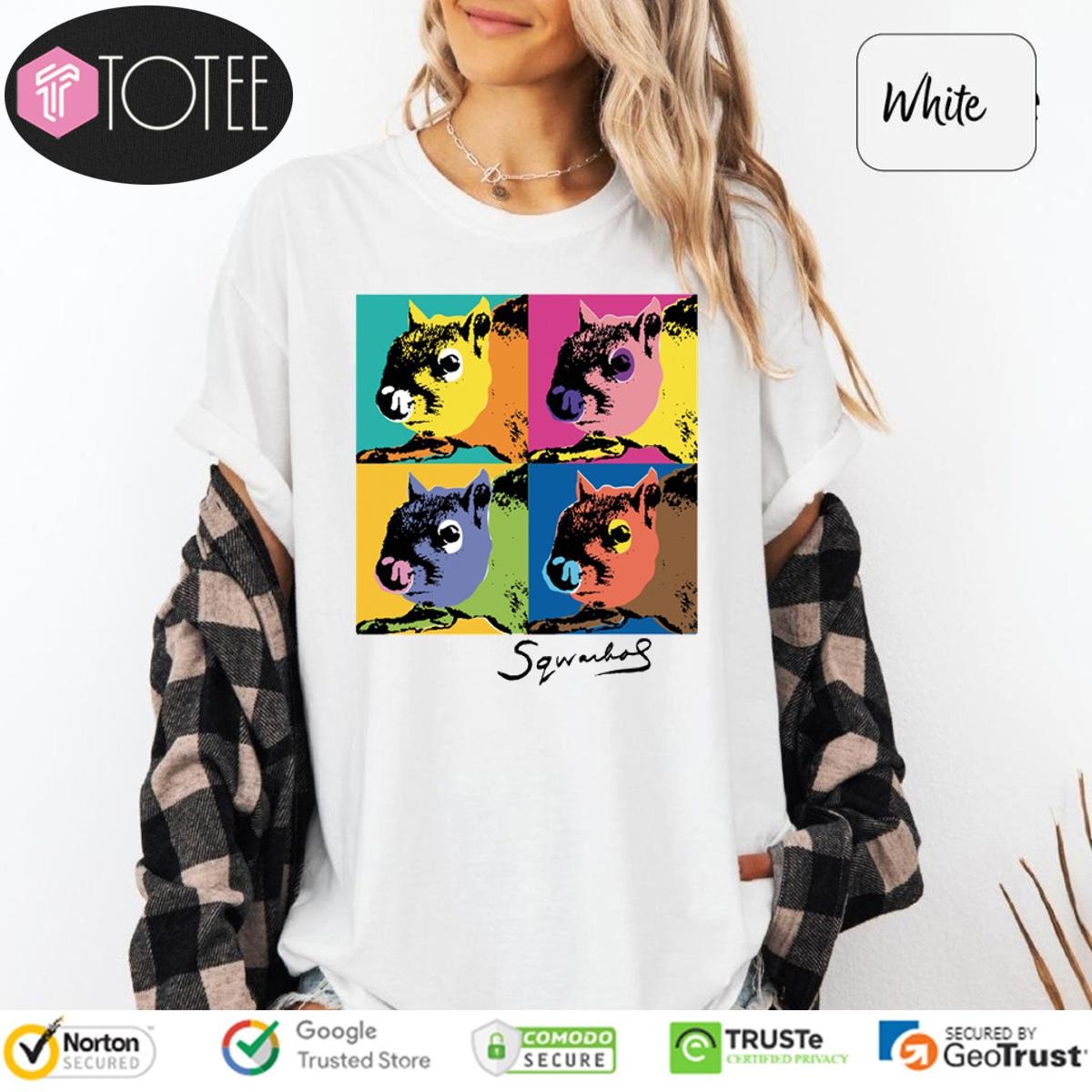 Andy Warhol Humor Sqwarhol Funny Squirrel Art T-shirt 1