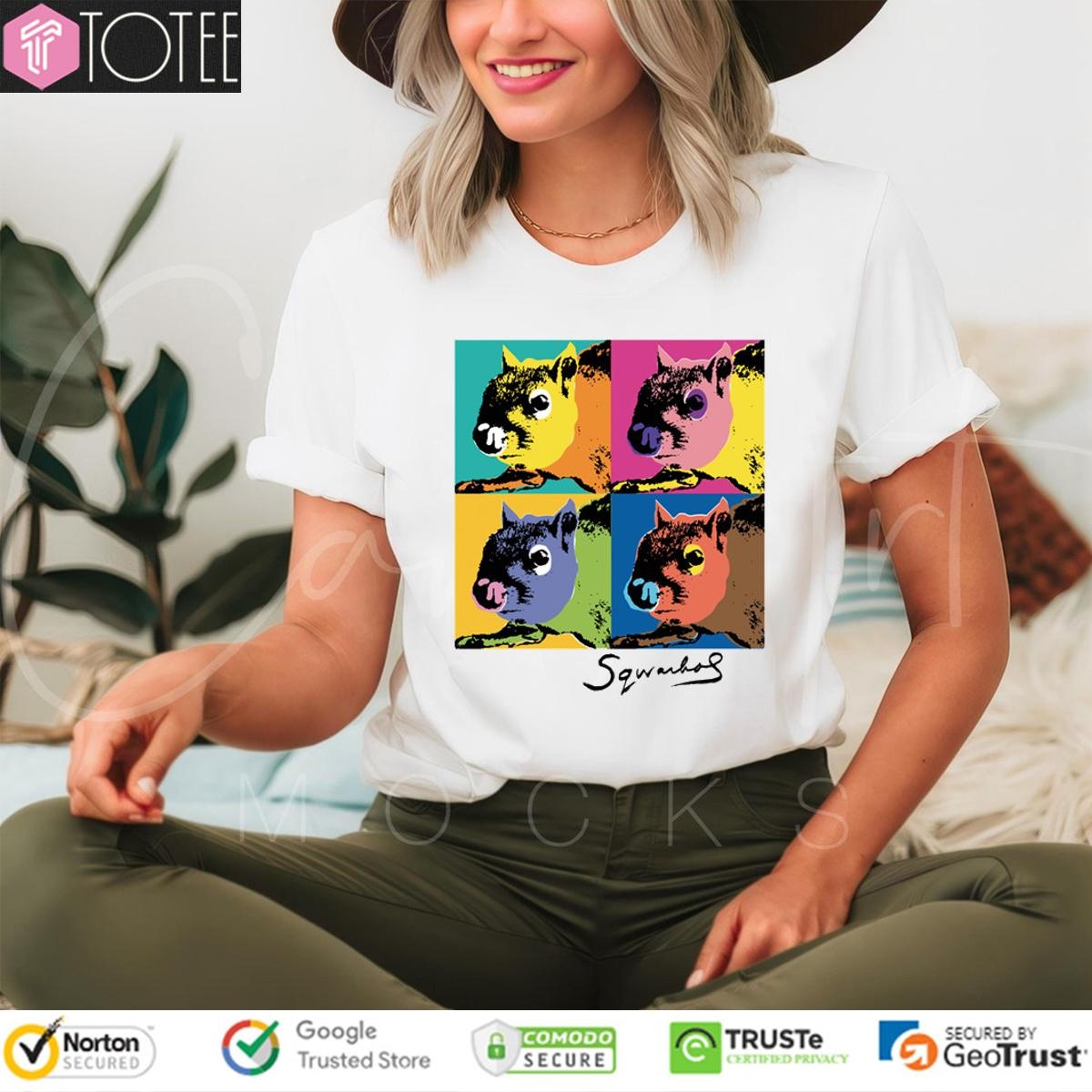 Andy Warhol Humor Sqwarhol Funny Squirrel Art T-shirt 4