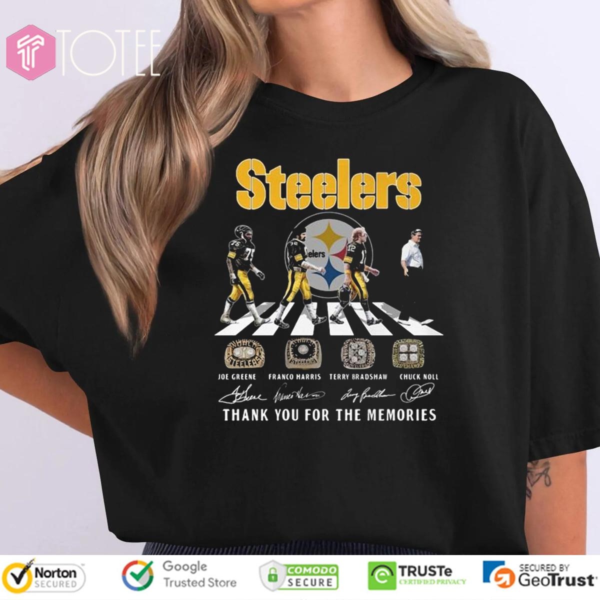 Steelers Greene Harris Bradshaw Chuck Noll Abbey Road Signatures T-shirt