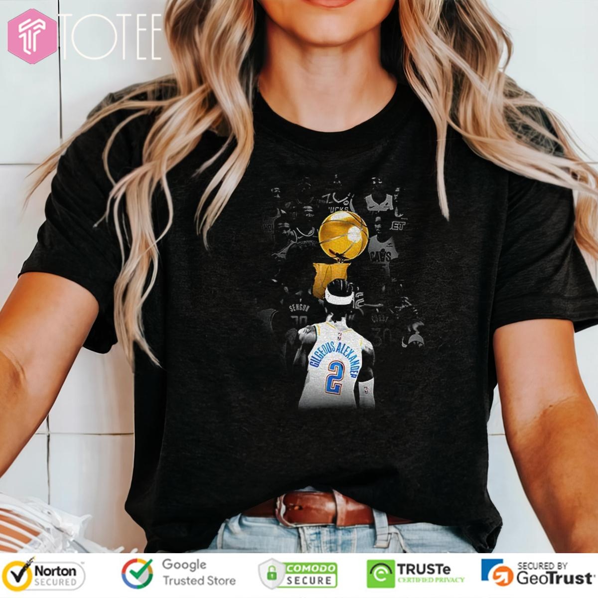Shai Gilgeous-Alexander Gold Trophy Okc Thunder Nba World Champion 2025 T-shirt 4