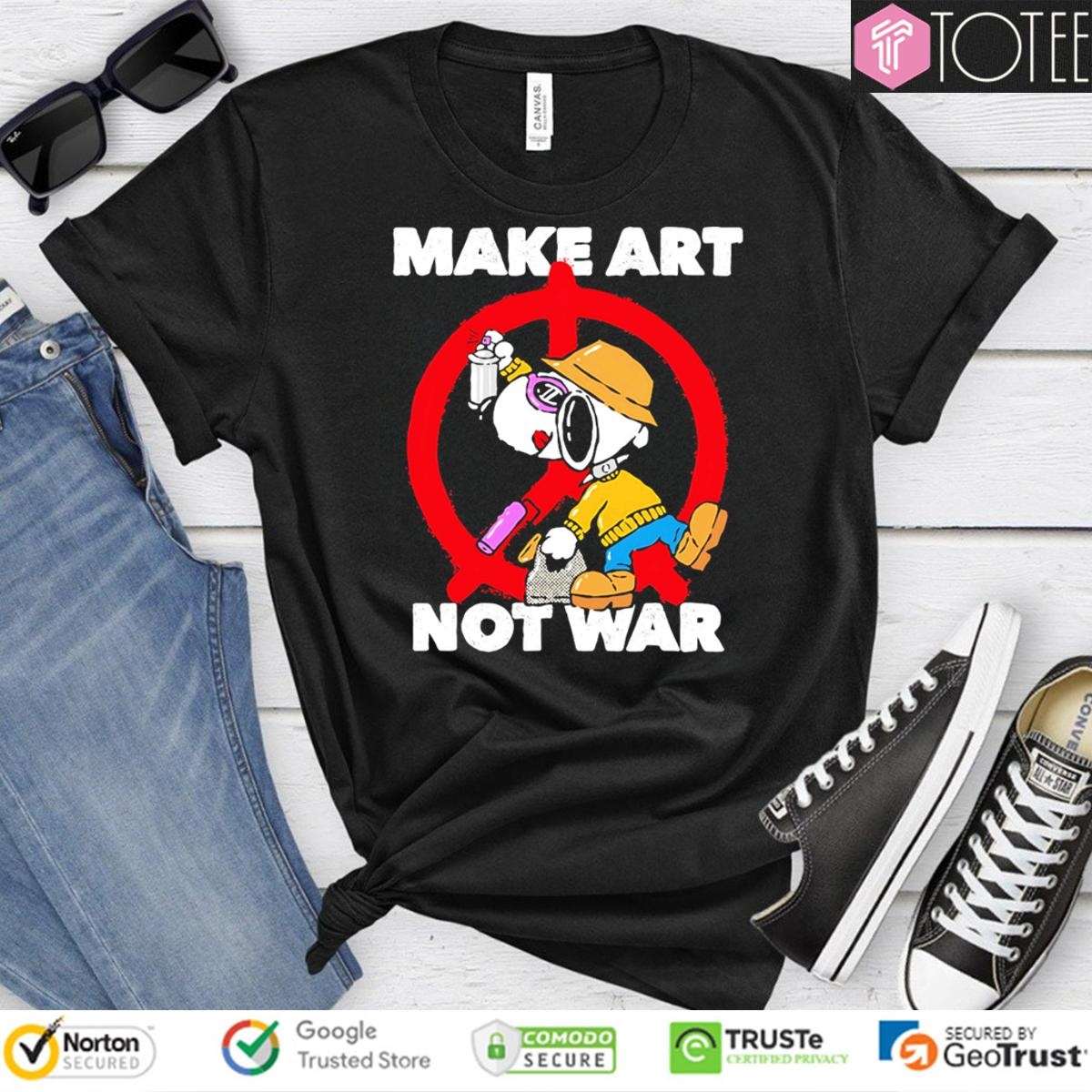 Snoopy Make Art Not War Peace Sign T-shirt 1