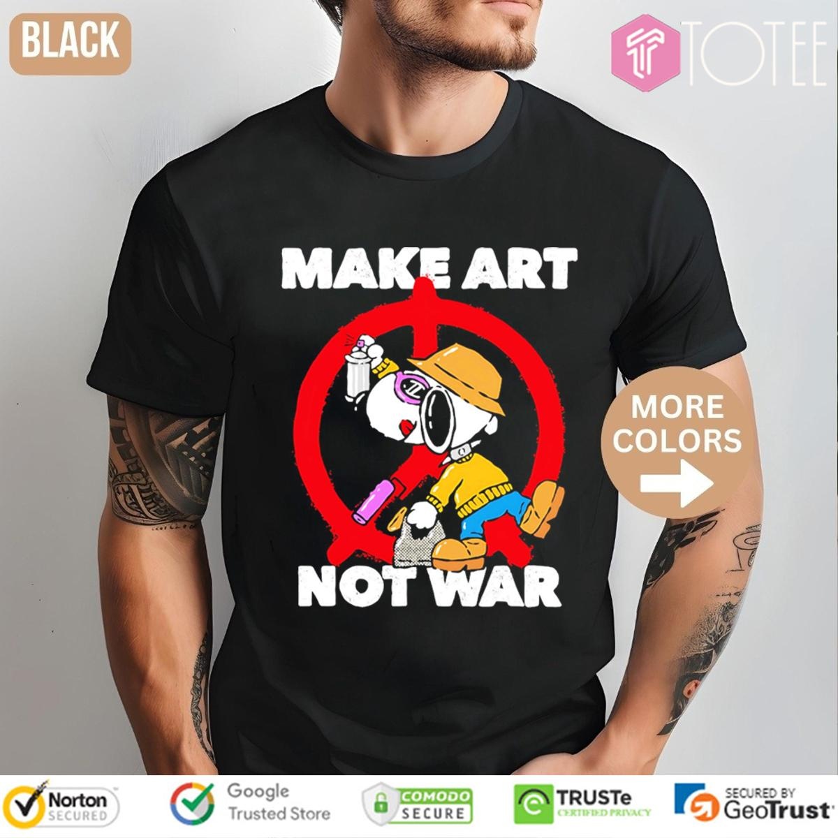 Snoopy Make Art Not War Peace Sign T-shirt 4