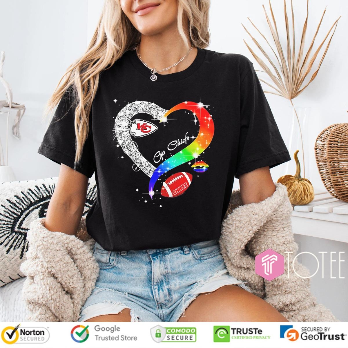 Go Kansas City Chiefs Diamond Heart Lgbt Pride T-shirt 4