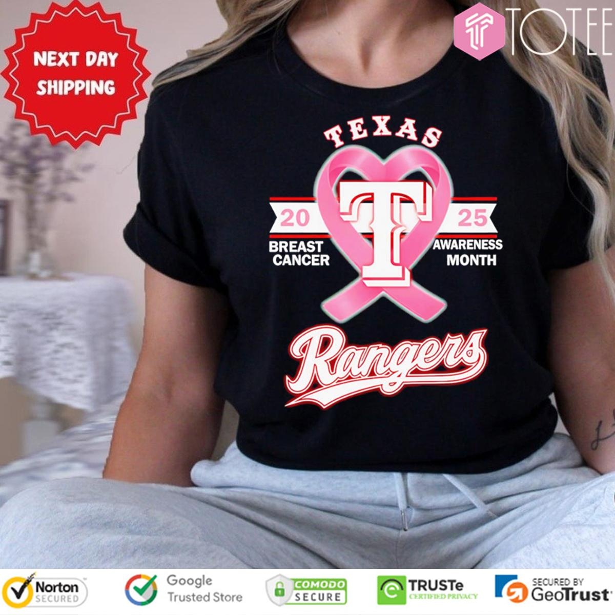 2025 Breast Cancer Awareness Month Texas Rangers Baseball T-shirt 4