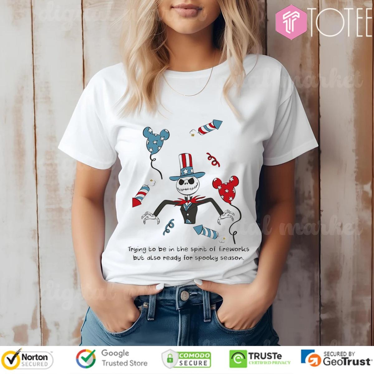 Jack Skellington Trying To Be In The Spirit Of Fireworks T-shirt 4