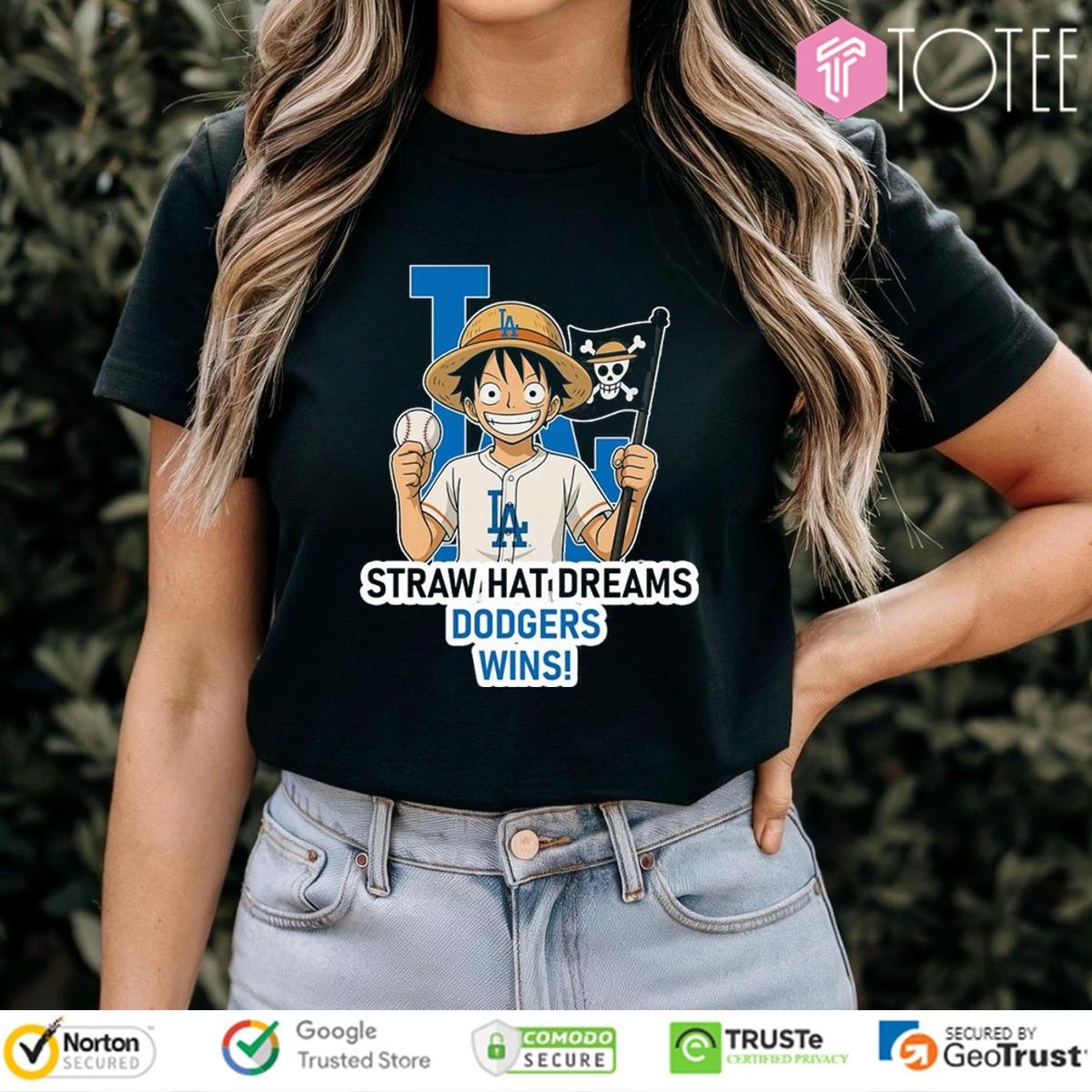Monkey D. Luffy Straw Hat Dreams Los Angeles Dodgers Wins T-shirt 4