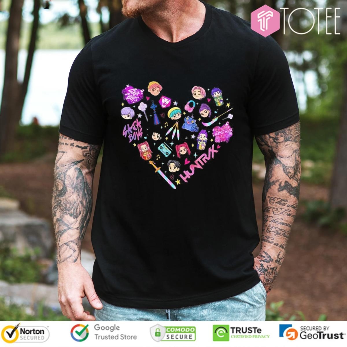 Kpop Demon Hunters Huntrix Pin Saja Boys Band Heart T-shirt 1