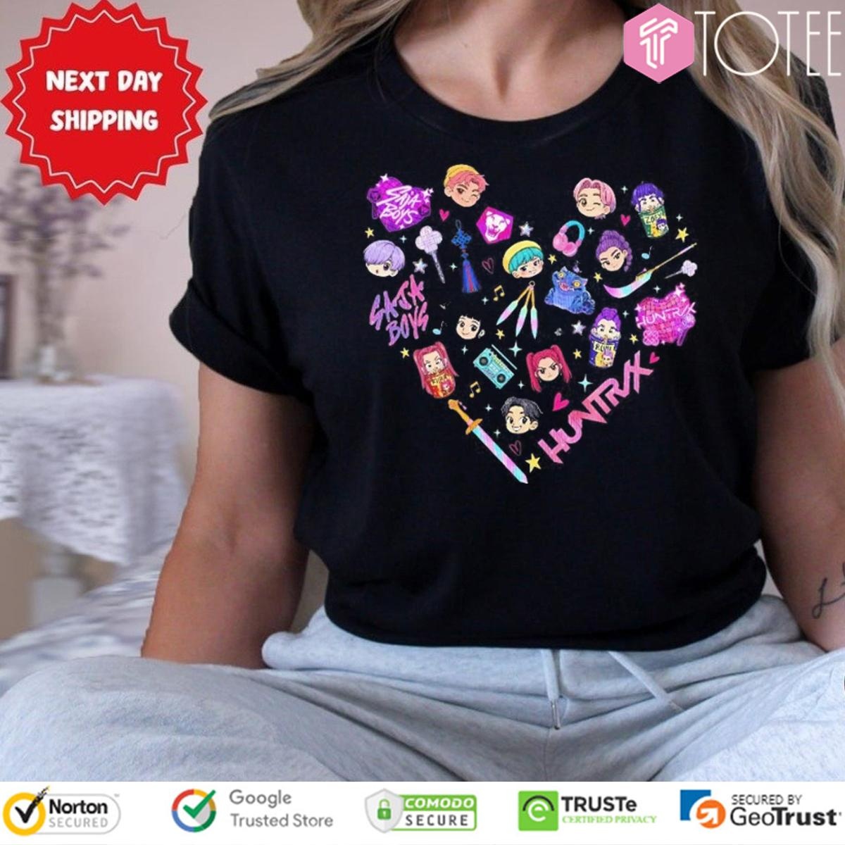 Kpop Demon Hunters Huntrix Pin Saja Boys Band Heart T-shirt 4